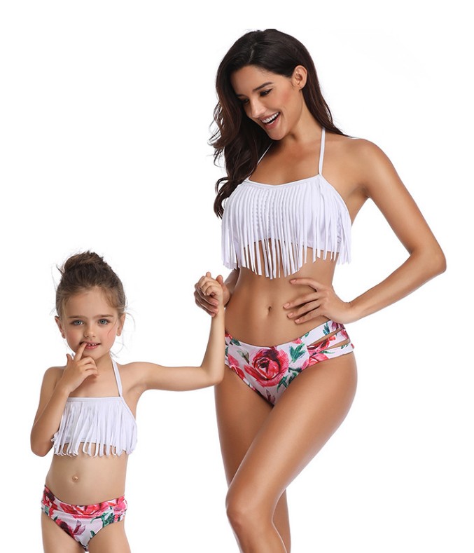 F4730-2 Tassel 2Pcs Family Chic Bikinis Swimsuits Swimwear